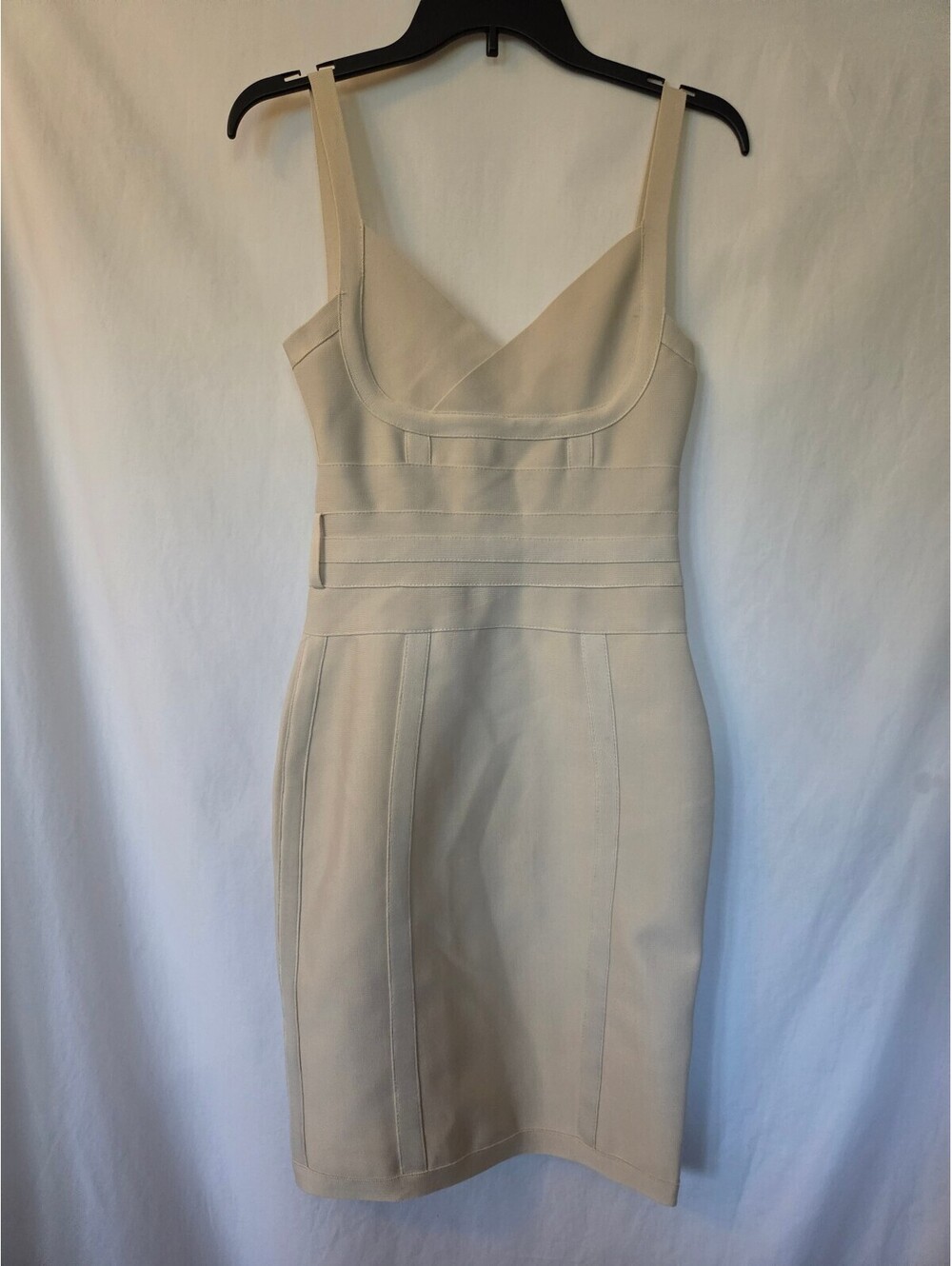 Bella Barnett Dress L NWT Cream Bandage Bodycon Midi Gold Zip Cocktail